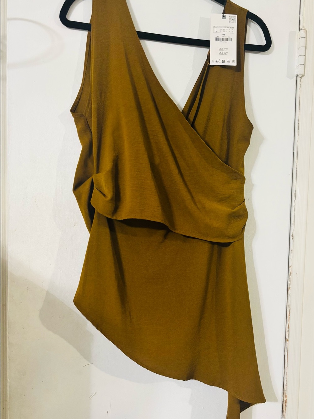 Zara Olive Draped Sleeveless Wrap Top